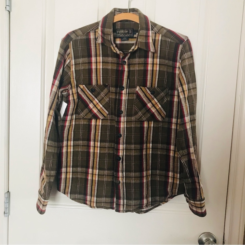 Pendleton Button Down Wool Shirt Plaid Multi Color Size Medium